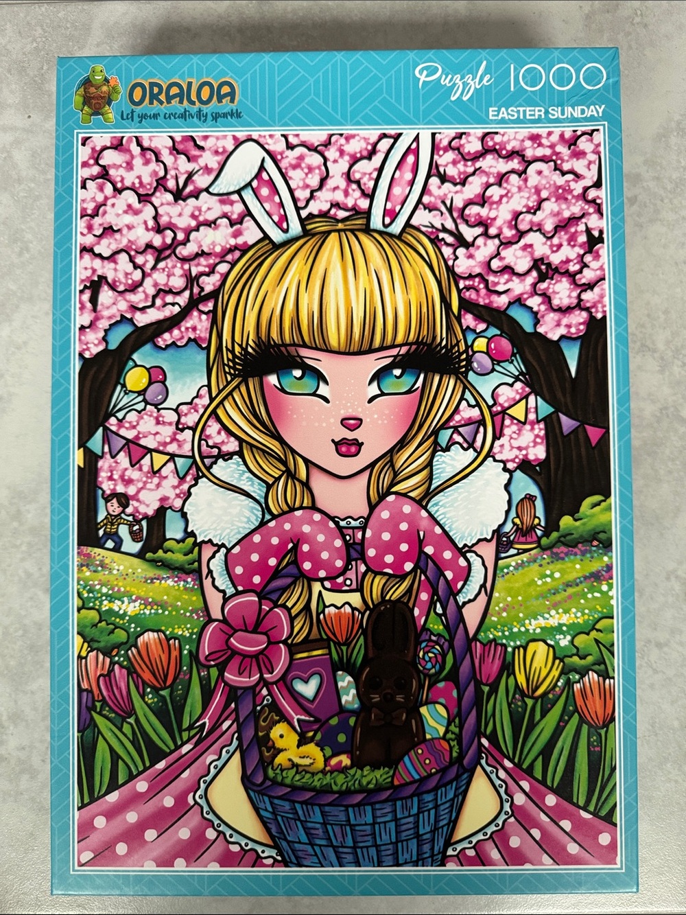 Easter Sunday 1000-Piece Puzzle - Pink Bunny Girl Artwork